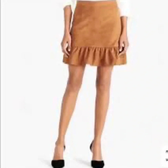 J.Crew Faux Suede Ruffle Hem Mini Short Skirt Cognac Brown Size 10 - Picture 1 of 5